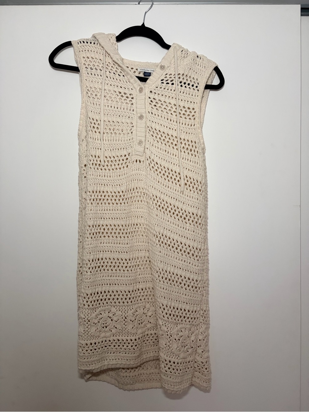 Crochet Hooded Sleeveless Cover Up Dress